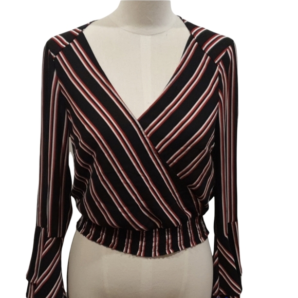 H&M Tops - H and M Black Red White Stripes long Flared Sleeve Top Size US 4